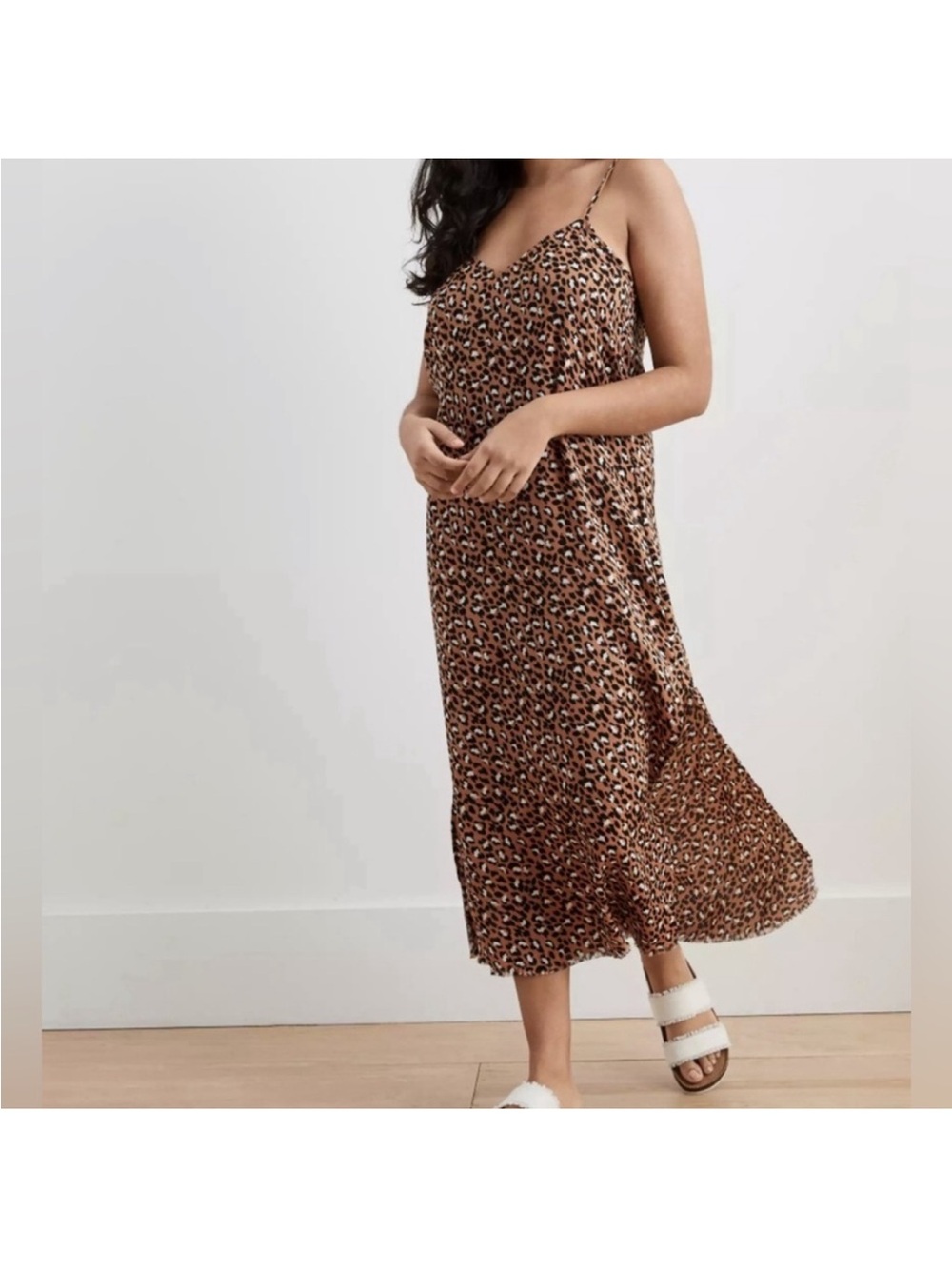 Aerie Leopard Print Maxi Slip Dress With Front Slit